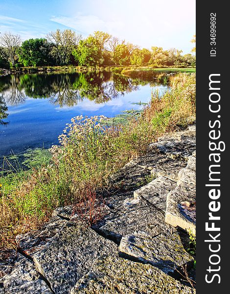 Autumn landscape on the lake. Autumn landscape on the lake