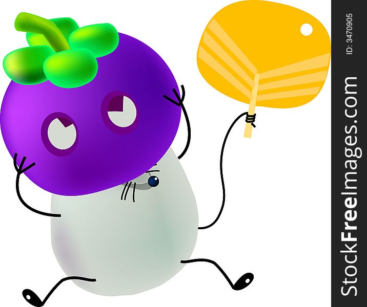 Little mice put on a mask made by a fruit, mangosteen, cartoon, vector, illustration