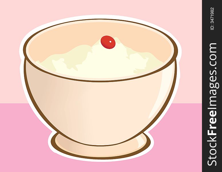 Ice cream with a cherry fruit on it in the cup