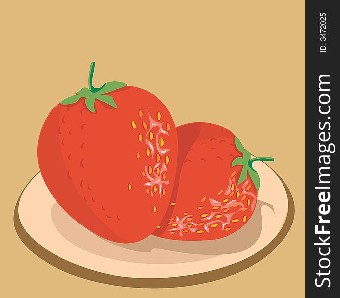 Illustration of fresh Strawberries on plate. Illustration of fresh Strawberries on plate
