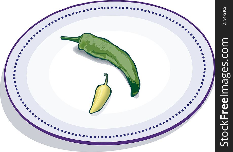 Illustration of Chillies in crockery plate
