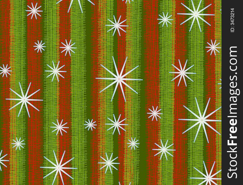 A rustic background pattern featuring red and green stripes with white stars or snowflakes. A rustic background pattern featuring red and green stripes with white stars or snowflakes