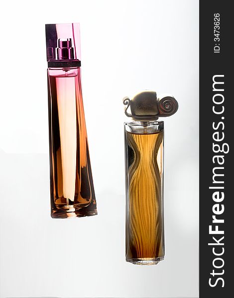 Spirits in an elegant small bottle from color glass. Spirits in an elegant small bottle from color glass