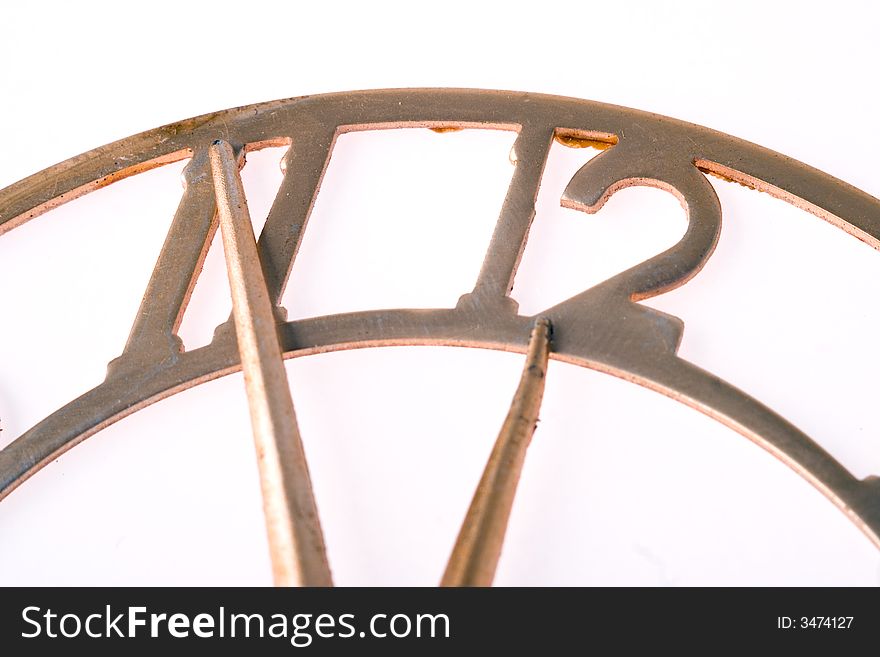 Time of retro clock eleven fifty five over white background