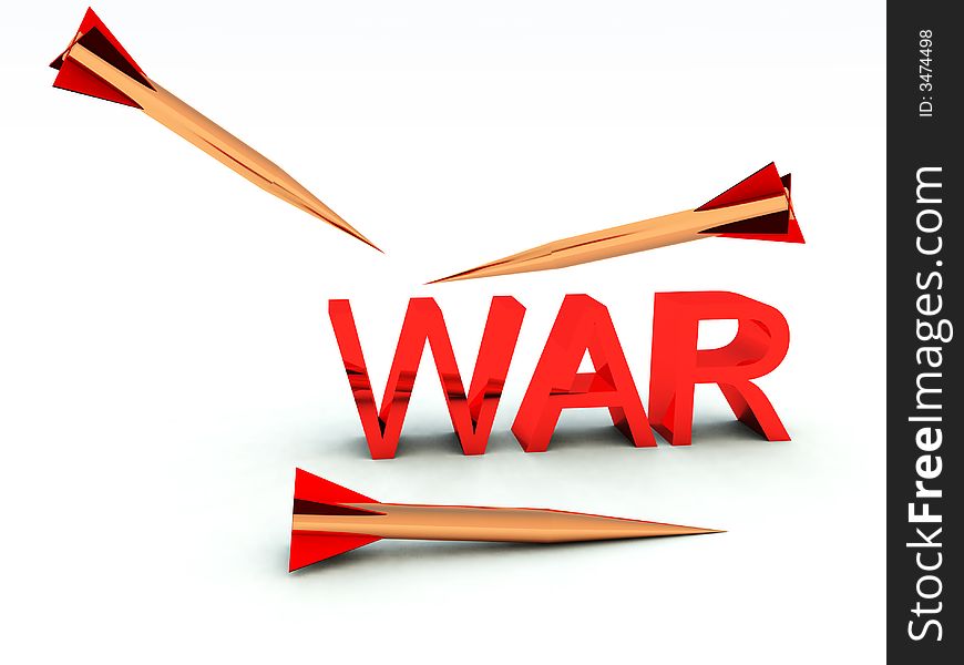 A conceptual image of the word war surrounded by missiles. A conceptual image of the word war surrounded by missiles.