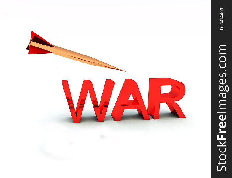 A conceptual image of the word war with a missile about to hit it. A conceptual image of the word war with a missile about to hit it.