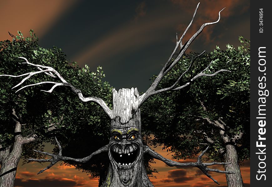 An image of a smiling but menacing spooky tree, it would make a good Halloween image. An image of a smiling but menacing spooky tree, it would make a good Halloween image.