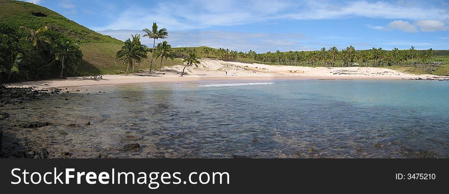 Panoramic view of Anakena Beach on Easter Island