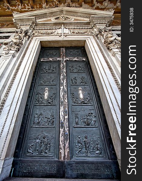 Gates of the Saint Paul`s cathedral in the Rome. Gates of the Saint Paul`s cathedral in the Rome