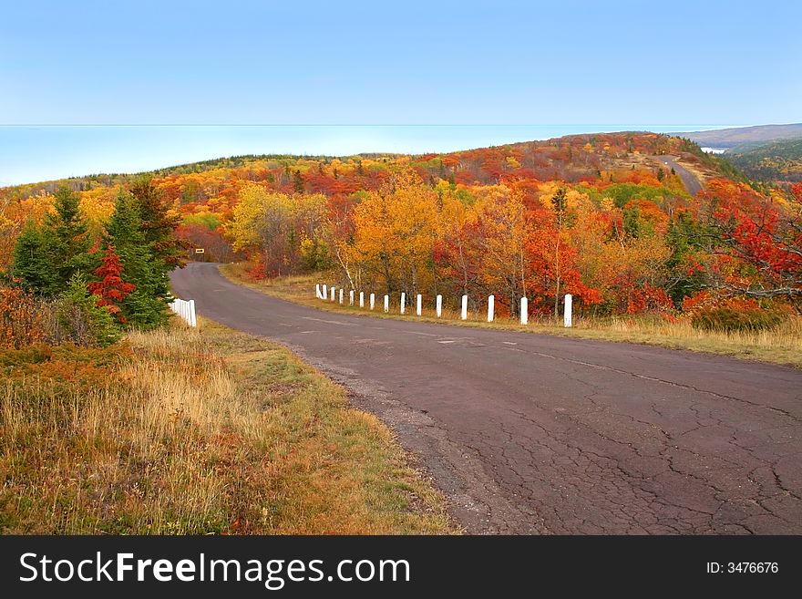 Scenic drive during autumn time in Michigan upper peninsula