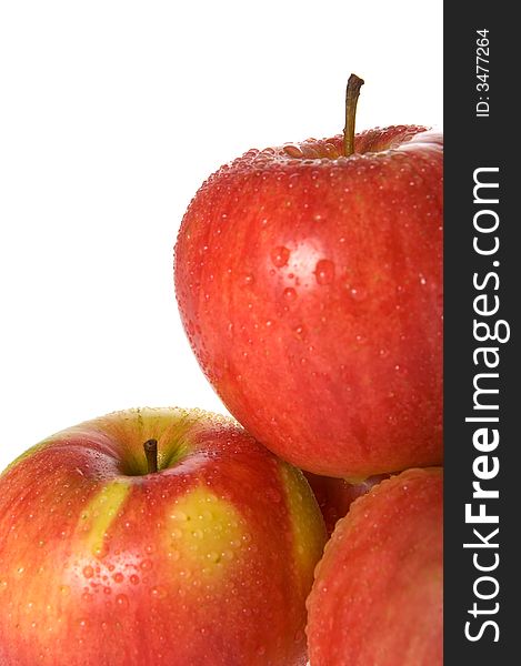 Red apples with dewdrops isolated. Red apples with dewdrops isolated