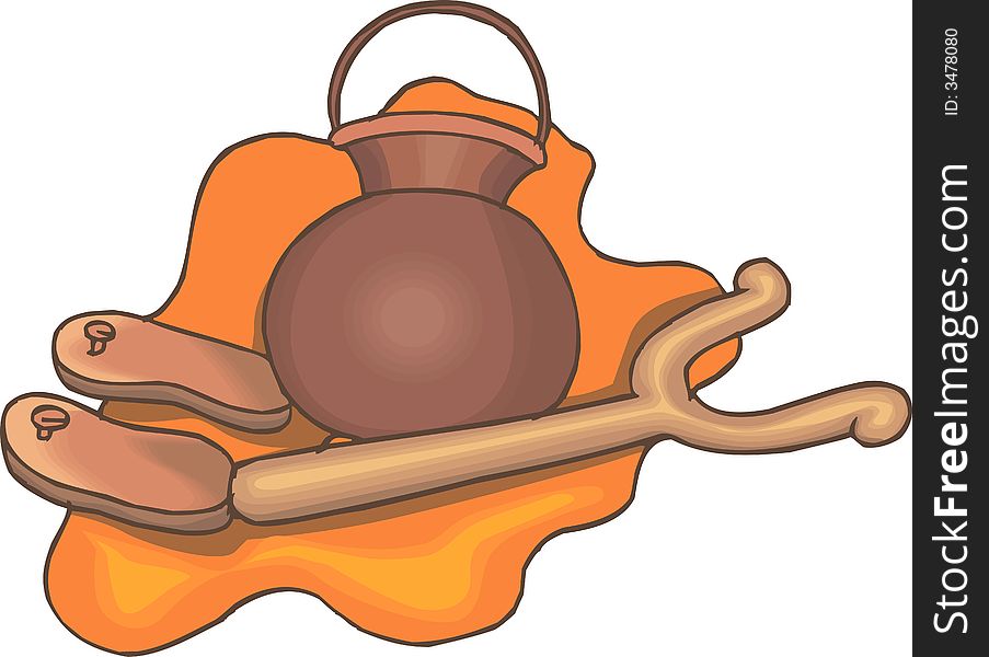 Illustration of pooja pot and hand rest