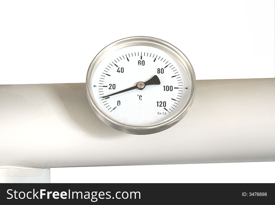 The thermometer established on white plastic pipeline. The thermometer established on white plastic pipeline