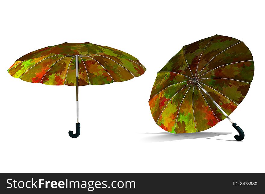 Two umbrella with maple leaves. Two umbrella with maple leaves
