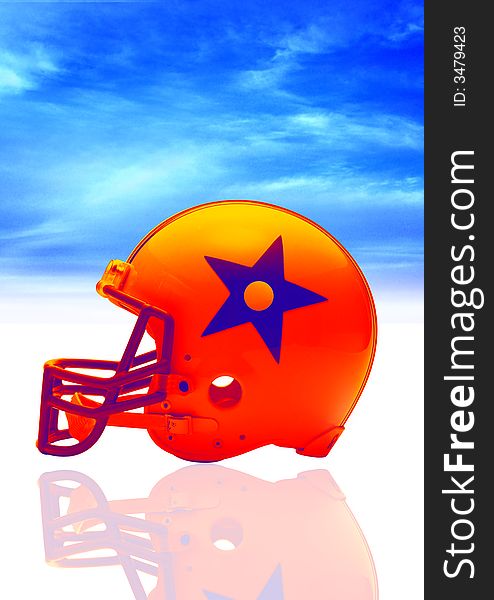 American football protective helmet in blue sky