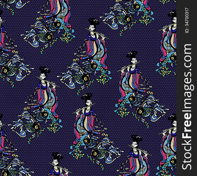 Seamless pattern of girl playing flute. Seamless pattern of girl playing flute