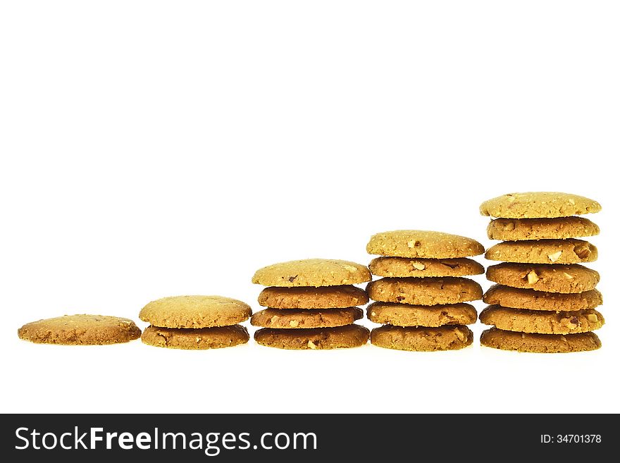 Step of increase stack almond cookie on white background. Step of increase stack almond cookie on white background