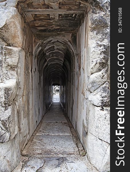 Narrow corridor in an ancient greek building. Narrow corridor in an ancient greek building