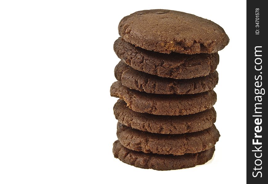 Stack of chocolate cookie on white background. Stack of chocolate cookie on white background
