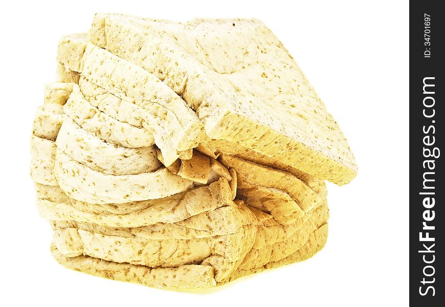 Loaf of sliced bread damage on white background. Loaf of sliced bread damage on white background