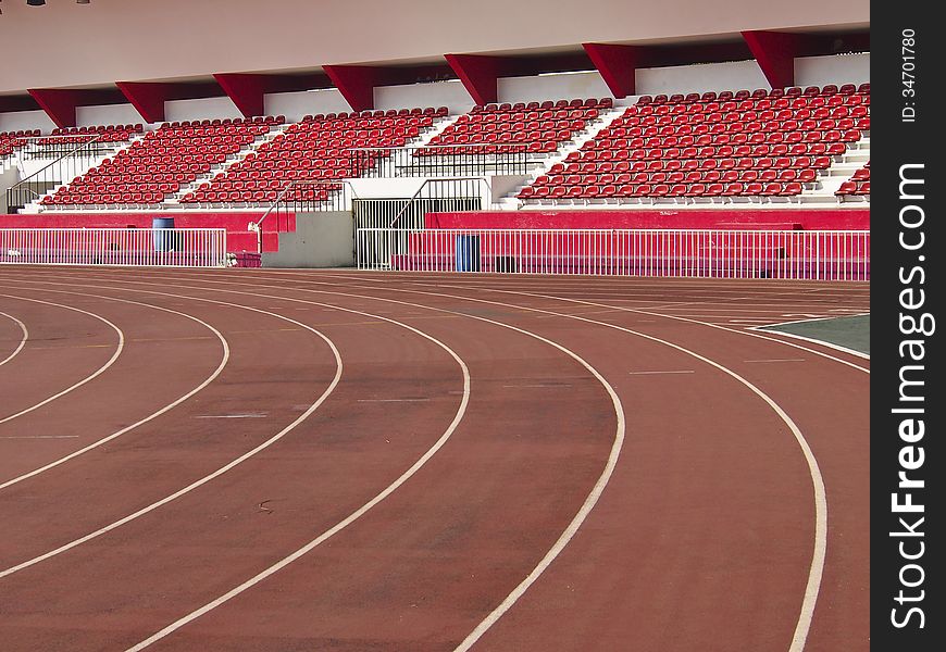 Straight lanes of running track in stadium. Straight lanes of running track in stadium