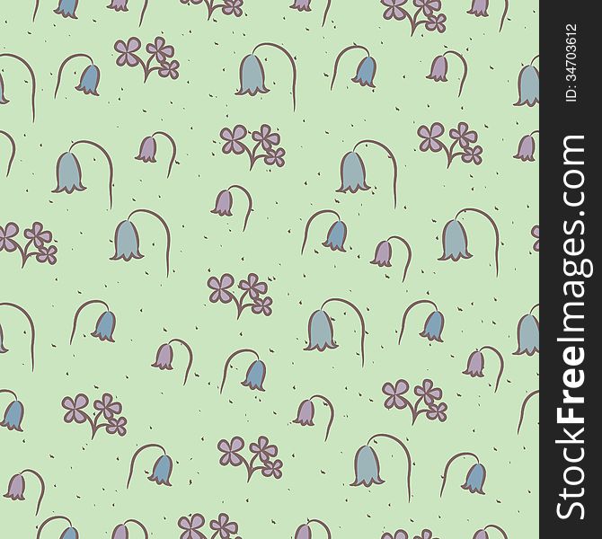 Seamless floral pattern with flowers blue and purple bells. Seamless floral pattern with flowers blue and purple bells.