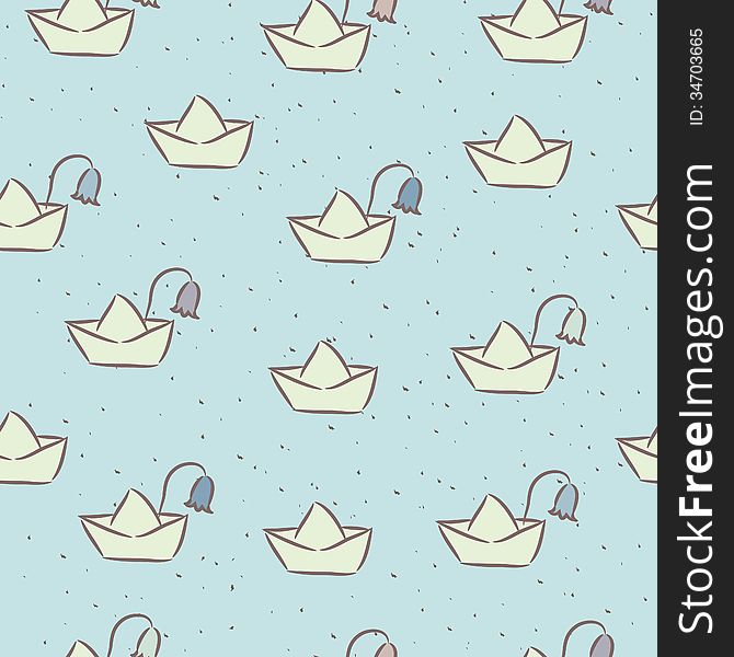 Seamless childish pattern with paper boats on the