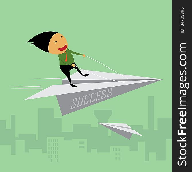 Businessman riding a paper airplane, The business concept for success, Illustration design EPS10. Businessman riding a paper airplane, The business concept for success, Illustration design EPS10