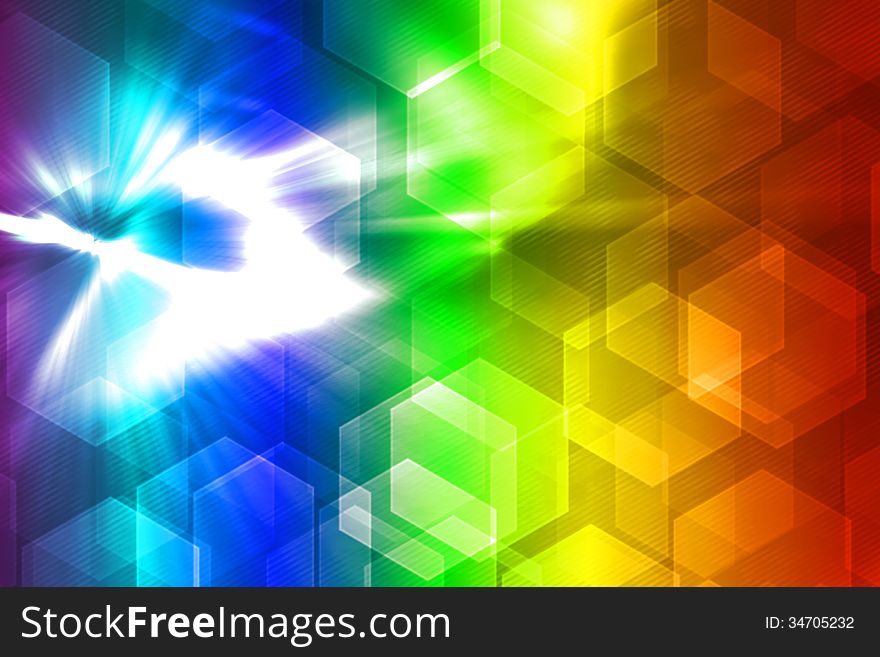 Abstract glowing Hexagon on a colorful background