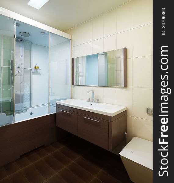 Interior bathroom modern Style, 3d render