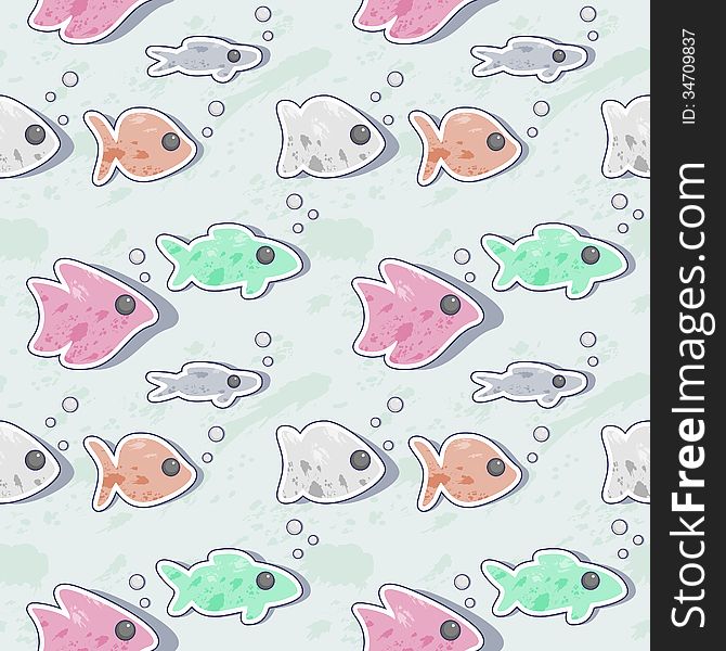 Seamless pastel texture with colorful stylized fishes. Seamless pastel texture with colorful stylized fishes