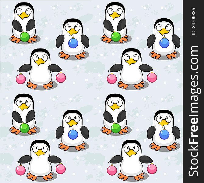 Seamless Christmas background with cartoon penguins and snow. Seamless Christmas background with cartoon penguins and snow