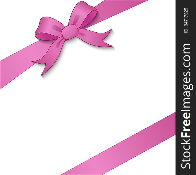 Pink ribbons and bows with Prezent and place for an inscription on a white background. Pink ribbons and bows with Prezent and place for an inscription on a white background