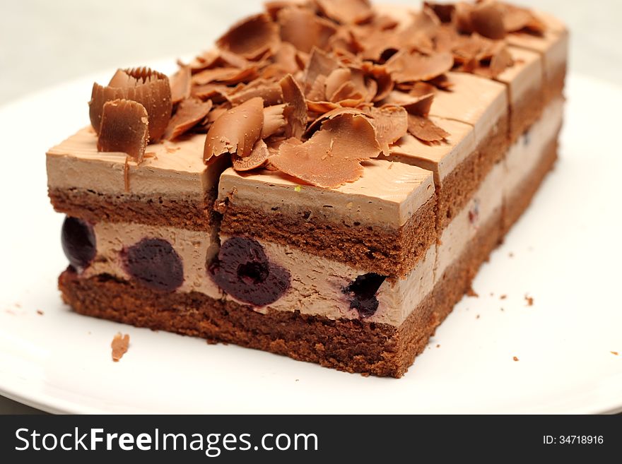 Closeup view of cake with a chocolate