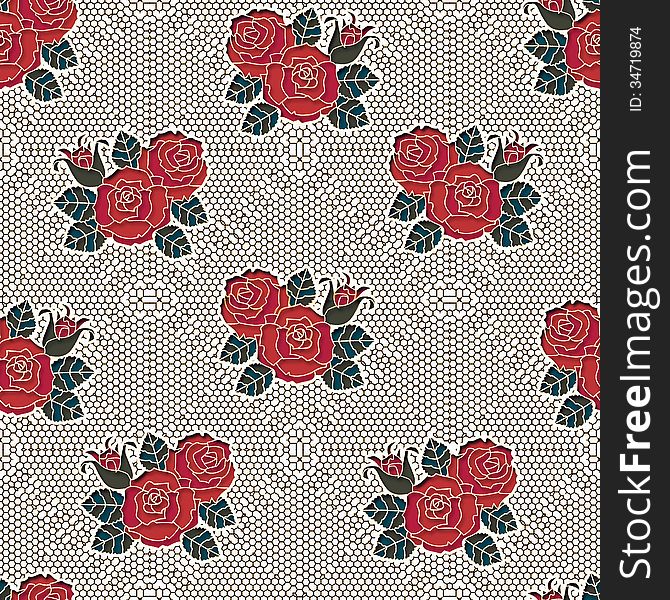 Classy seamless floral pattern against fishnet background. Classy seamless floral pattern against fishnet background