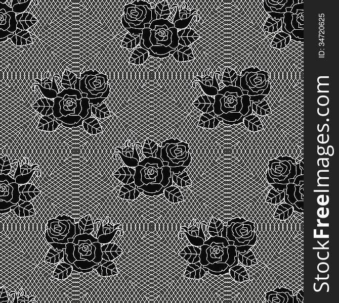 Seamless pattern of black roses against fishnet background. Seamless pattern of black roses against fishnet background