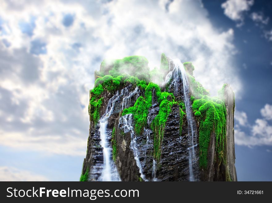 Big waterfall from huge mountain