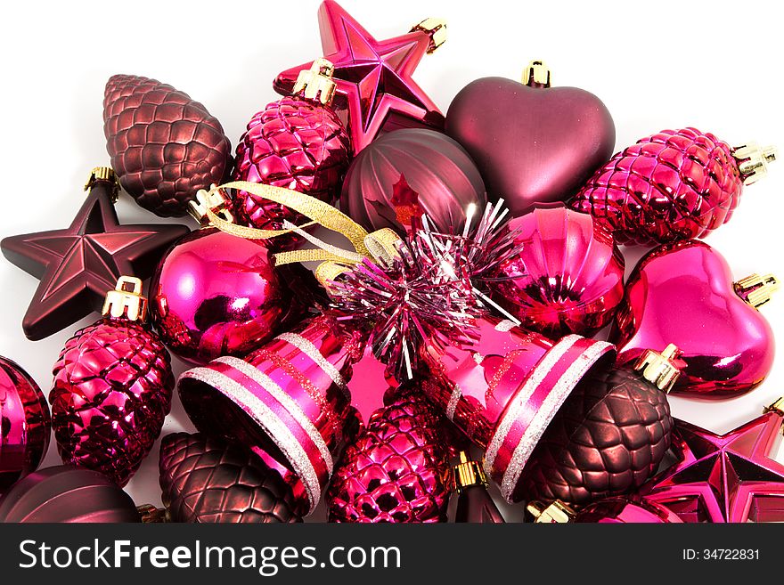 Purple xmas toys on a white background