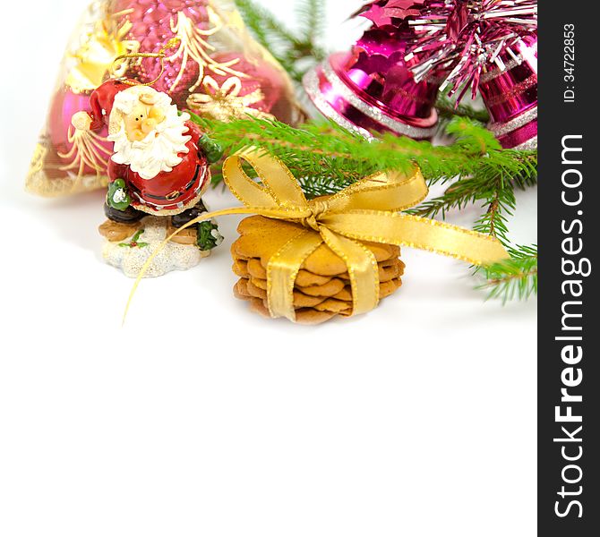 Xmas tree with toys on a white background. Xmas tree with toys on a white background