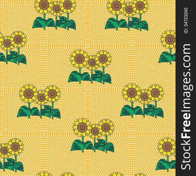 Seamless sunflower pattern against fishnet background. Seamless sunflower pattern against fishnet background