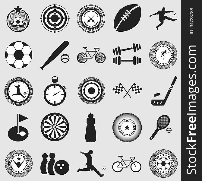 Vector black sport icons set. Vector black sport icons set