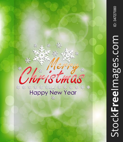 Christmas background with out of focus background and many snowflakes. Typography poster.