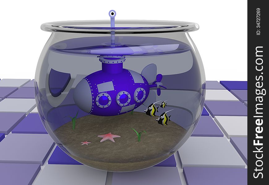 Submarine - Wrong Turn - 3D Illustration.