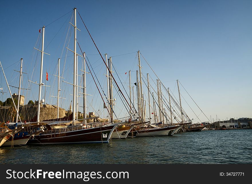 Yachts in front of Saint Peter's Castle in Bodrum, Turkey