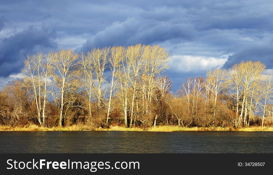 Autumn landscape on a background cloudy sky, Russia