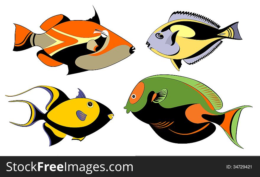 Vector original decorative fish set for design