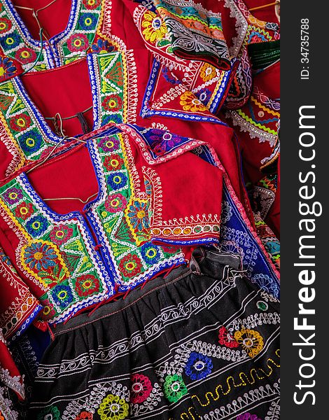 Costumes from Cuzco used for dance called Valicha, Peru, South America