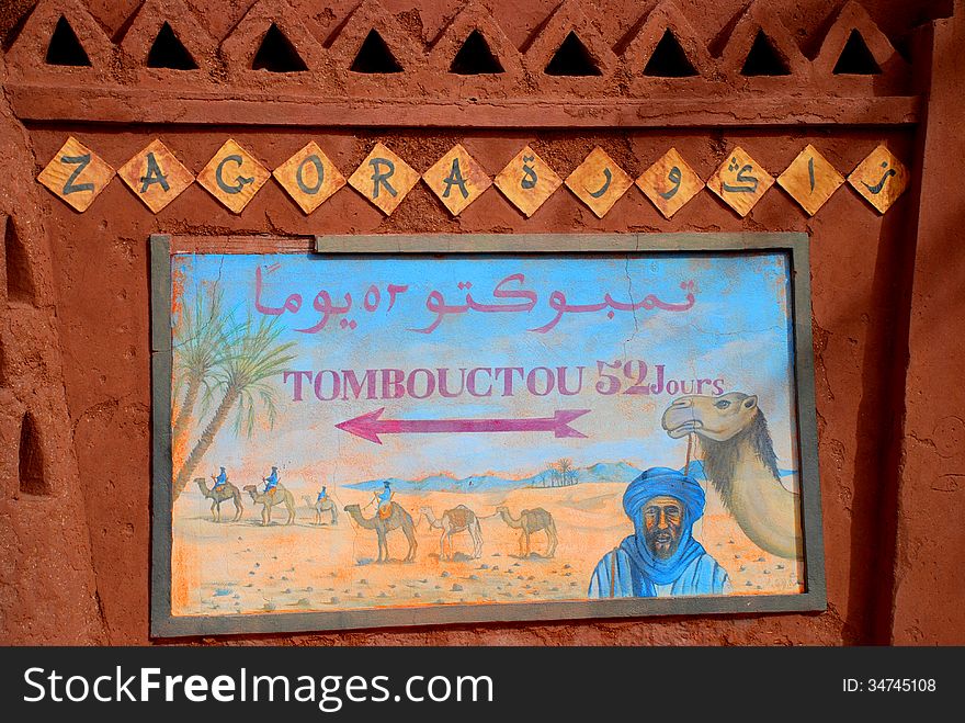 Timbuktu 52 Jours Road Sign. Zagora, Souss-Massa-D