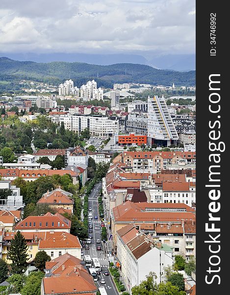 Panorama of Ljubljana city in Slovenia. View from the castle hill. Panorama of Ljubljana city in Slovenia. View from the castle hill.