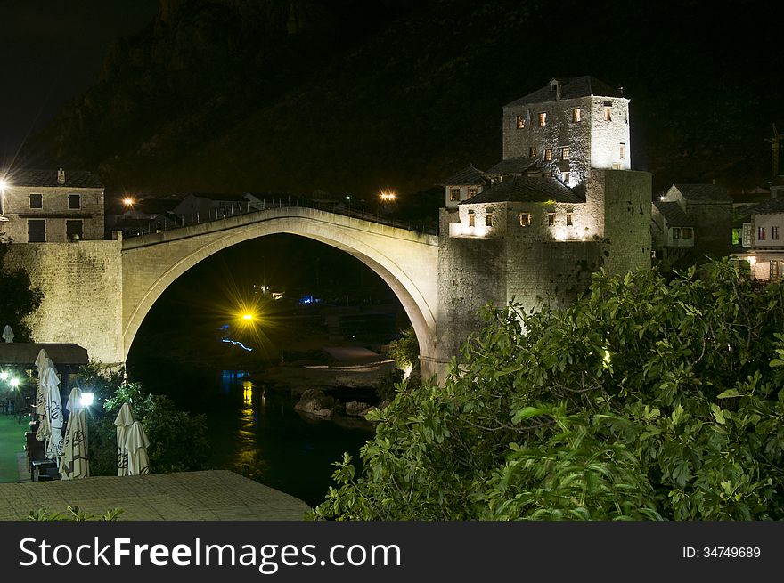 Mostar - Old Bridge At Night